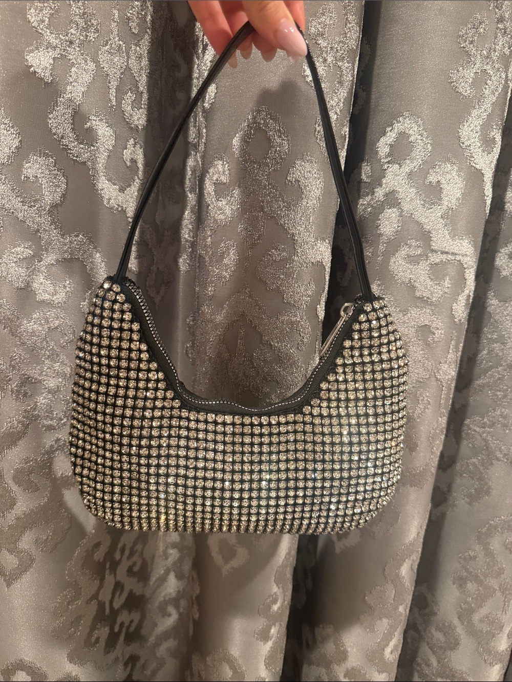 Crystal-Embellished Black Evening Shoulder Bag
